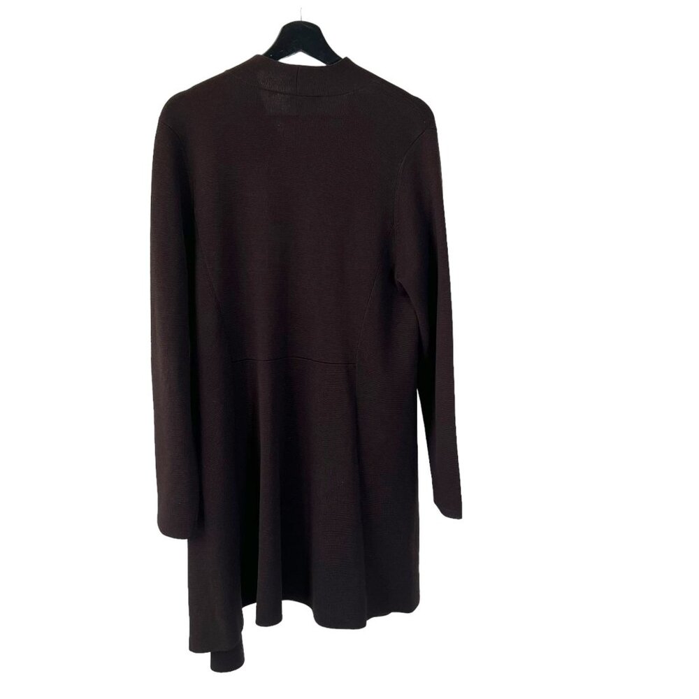 Eileen Fisher Brown Silk Cotton Blend Open Front Longline Cardigan Large - Picture 2 of 9